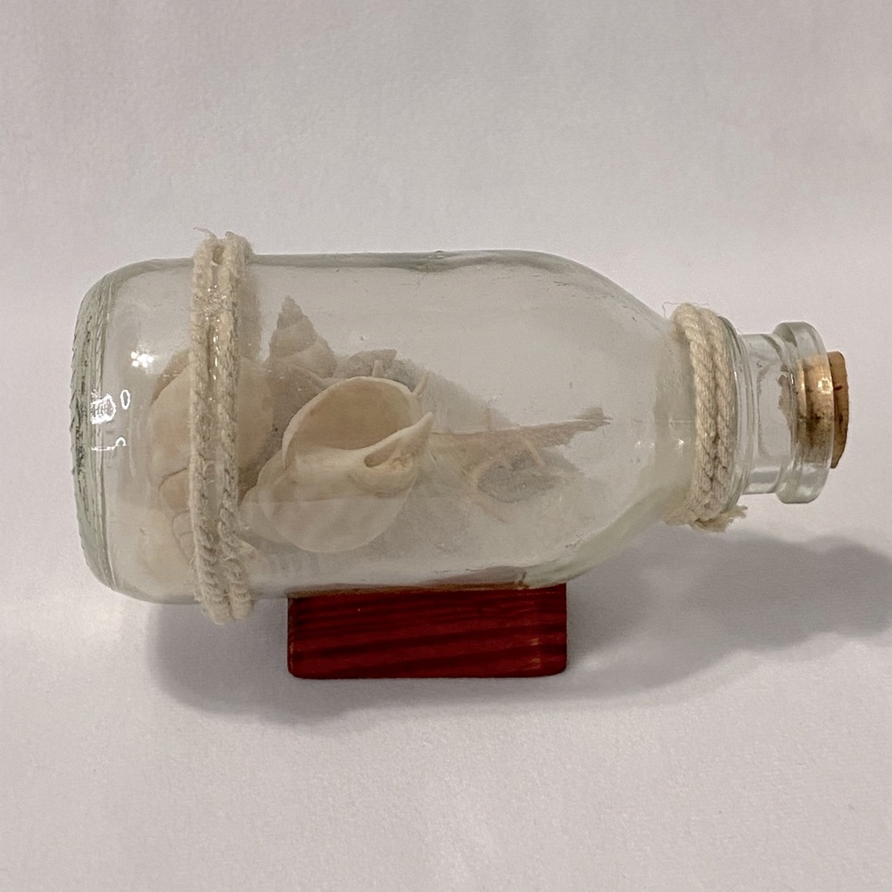 Vintage Corked Glass Bottle Decor Filled with Sand and Seashells